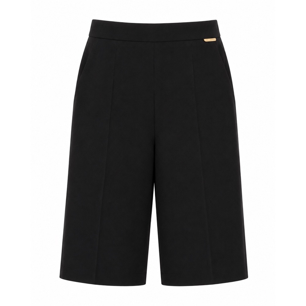 St. John Black Stretch‎ Chino Bermuda Shorts Longline Gold Logo Hardware 6